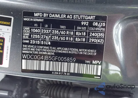 2016 Mercedes-Benz Glc 300 из США, поврежденный, VIN WDC0G4JB5GF005859